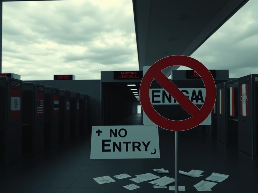 Flick International Empty airport security checkpoint with no travelers