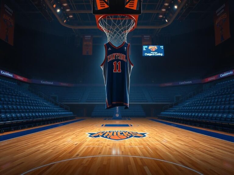Flick International Dramatic basketball court scene with Knicks jersey symbolizing change