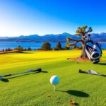 Flick International A scenic view of Edgewood Tahoe Golf Course with a golf ball on a tee
