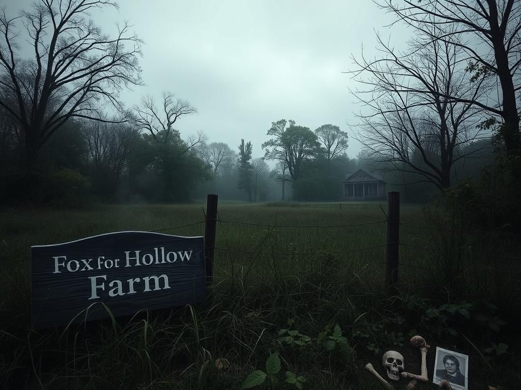 Flick International Eerie landscape of Fox Hollow Farm with overgrown property and vintage architecture