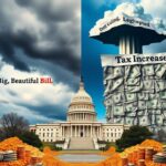 Flick International A dramatic illustration of the U.S. Capitol building surrounded by financial symbols depicting political and economic tension