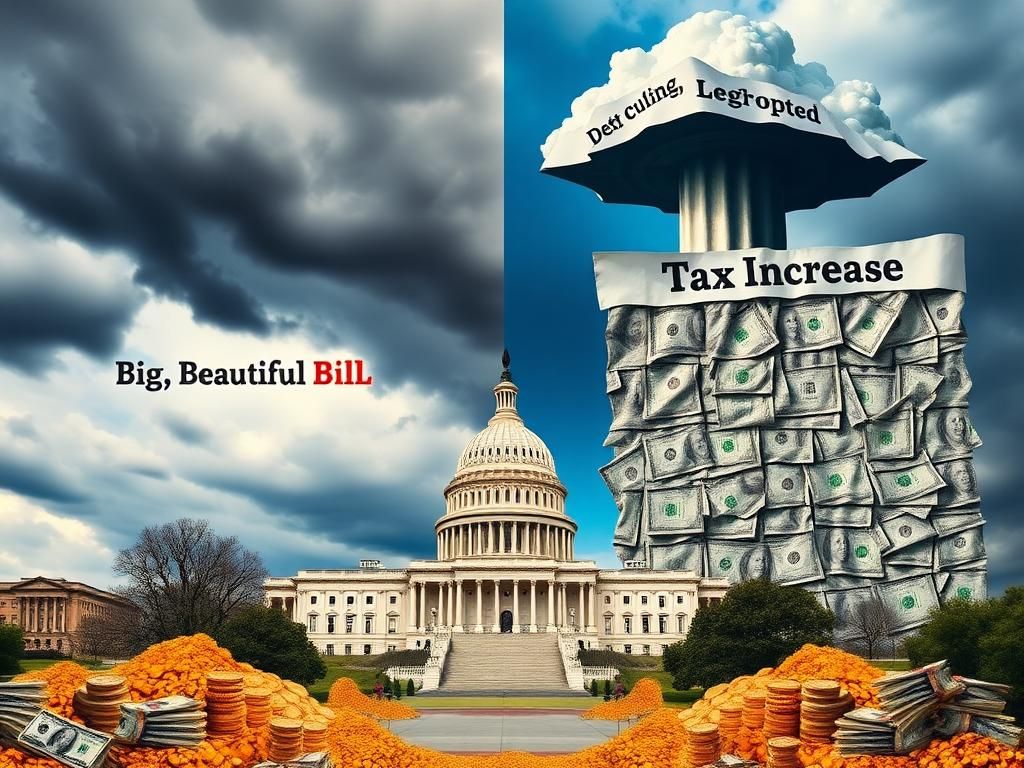 Flick International A dramatic illustration of the U.S. Capitol building surrounded by financial symbols depicting political and economic tension