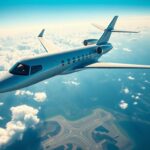 Flick International Modern windowless jet soaring through a clear blue sky