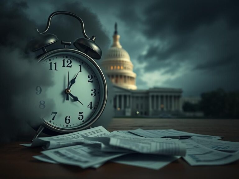 Flick International A vintage debt clock ticking ominously, surrounded by dark clouds symbolizing financial distress.