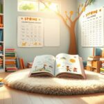 Flick International Cozy reading nook filled with colorful books and a whimsical bookshelf shaped like a tree