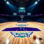 Flick International Dramatic court scene showcasing the Dallas Wings logo on an empty basketball court