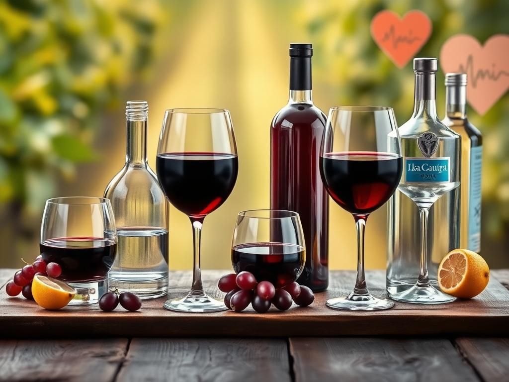 Flick International Elegant glassware displaying dry red wine and clear liquors on a rustic wooden table