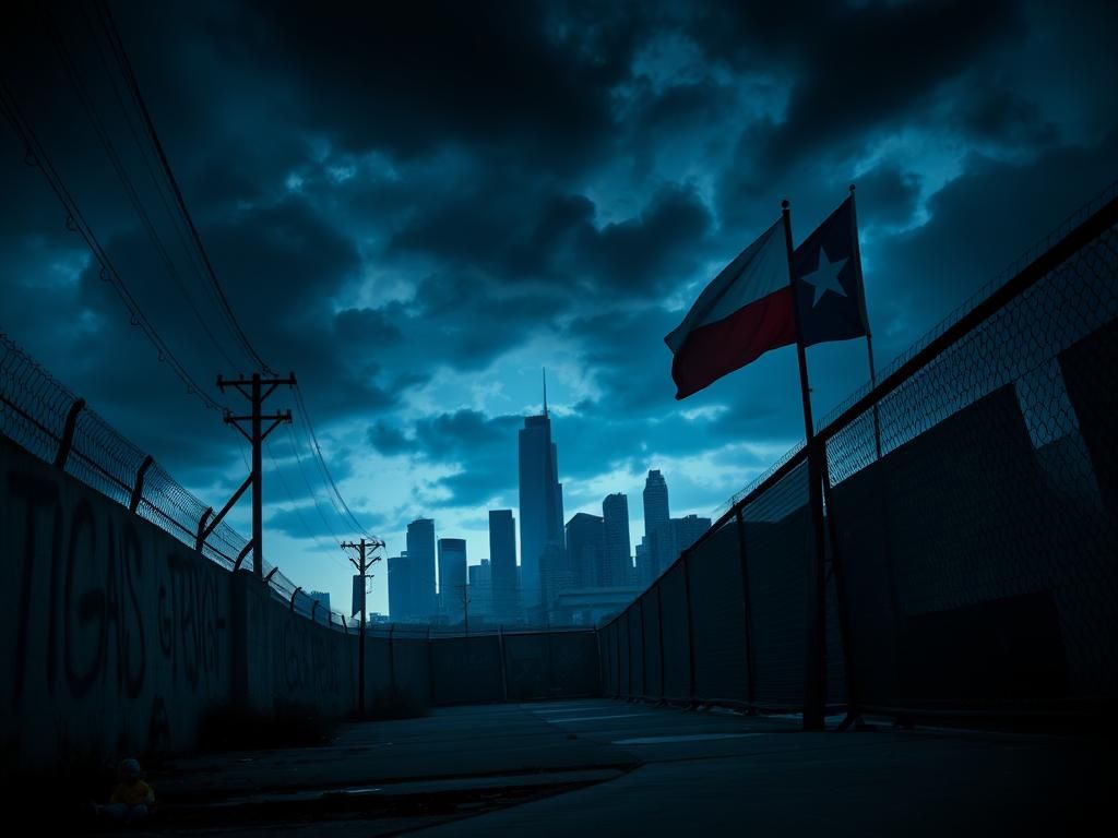 Flick International Dramatic Houston skyline at dusk with looming storm clouds representing the immigration crisis
