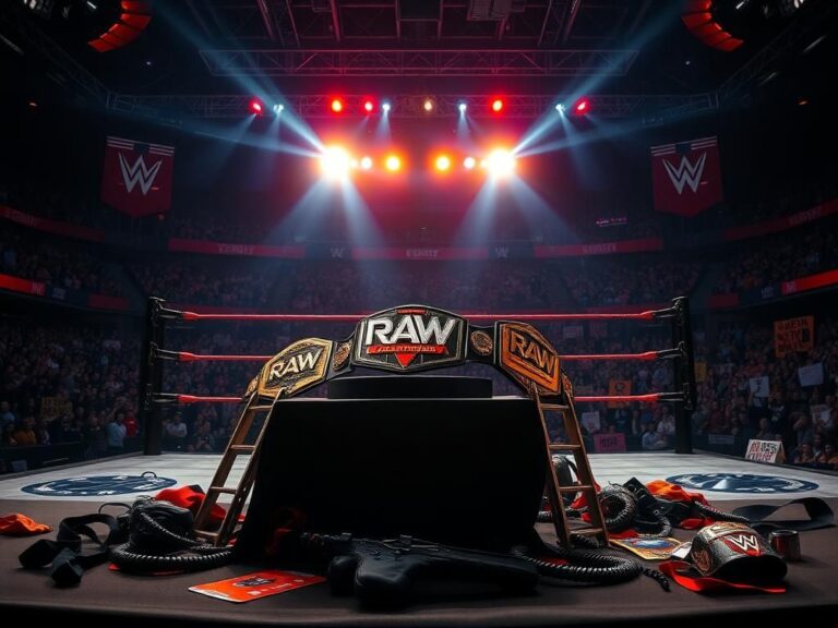 Flick International empty wrestling ring with championship belts and nostalgic atmosphere