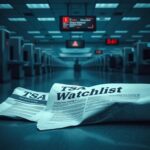 Flick International Deserted TSA security checkpoint with a discarded TSA watchlist document