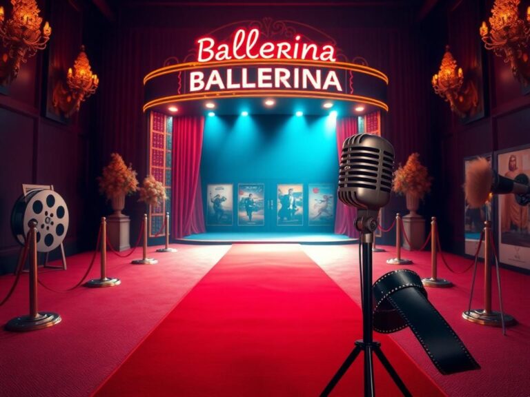 Flick International Elegant red carpet scene at the 'Ballerina' premiere with a glamorous theater entrance