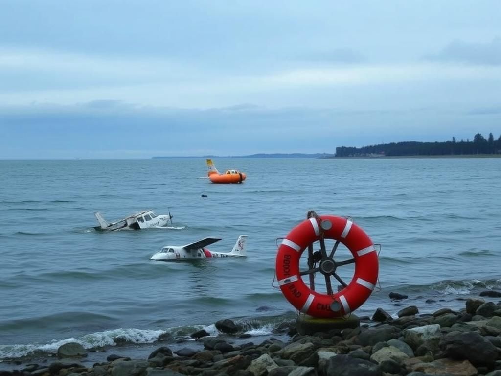 Flick International Remnants of a small aircraft partially submerged in the Long Island Sound after an emergency crash.