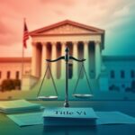 Flick International Large Supreme Court building with iconic columns and balanced scale of justice symbolizing workplace equality
