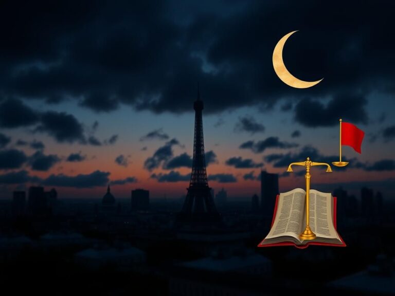 Flick International Cityscape of Paris at dusk with Eiffel Tower under dark clouds