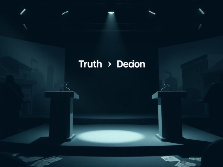 Flick International Empty debate stage with podiums symbolizing tension over COVID nursing home scandal