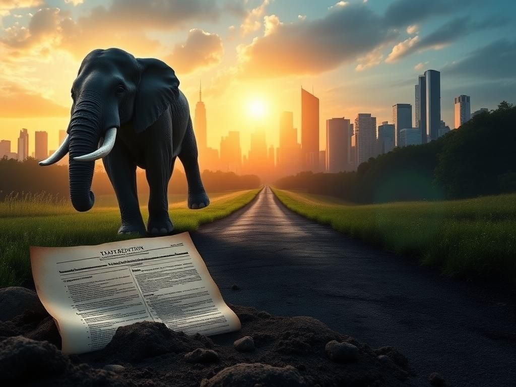 Flick International A large symbolic elephant representing the Republican party at a crossroads between prosperity and struggle