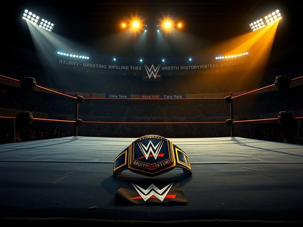 Flick International Dimly lit wrestling ring with R-Truth's championship belt