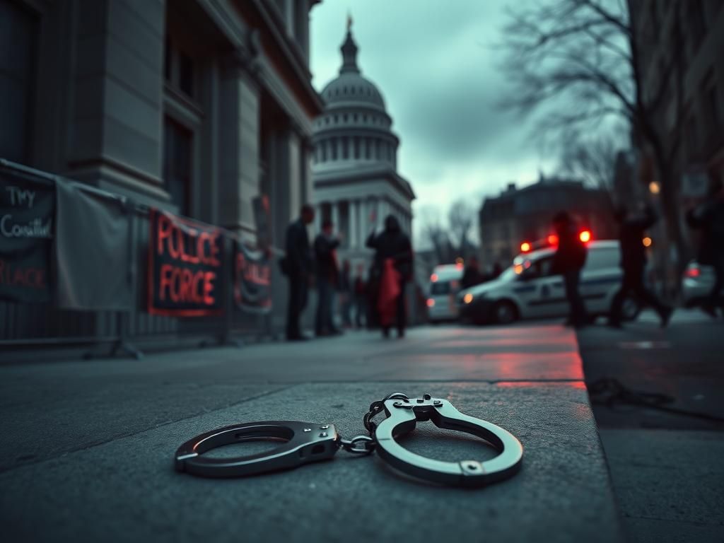 Flick International Handcuffs lying on a cold concrete step outside a congressional office building