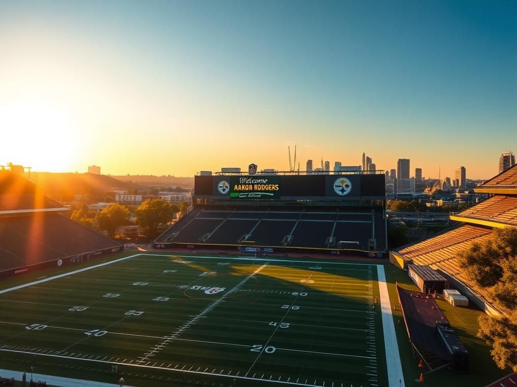 Flick International Aerial view of a modern football stadium showcasing Pittsburgh Steelers colors