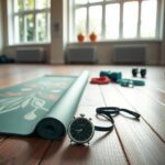 Flick International A serene workout scene showcasing two yoga mats and exercise props in a bright gym