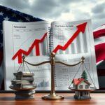 Flick International A financial ledger displaying graphs of rising national debt with a fractured American flag in the background