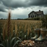 Flick International Close-up of a sick wheat stalk affected by Fusarium graminearum in a foreboding agricultural landscape