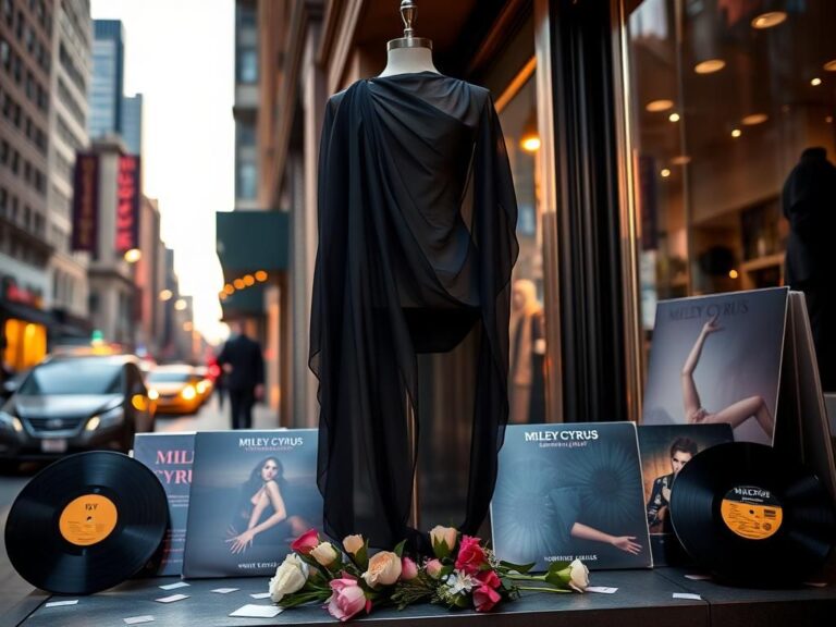 Flick International Miley Cyrus showcased in a sheer black dress in a chic New York boutique setting
