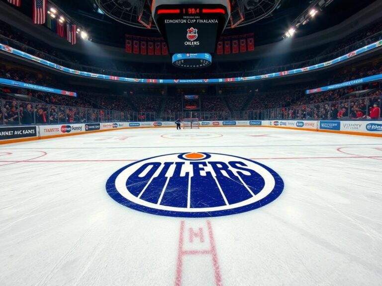 Flick International Dynamic hockey rink scene featuring the Edmonton Oilers logo at center ice during Stanley Cup Final