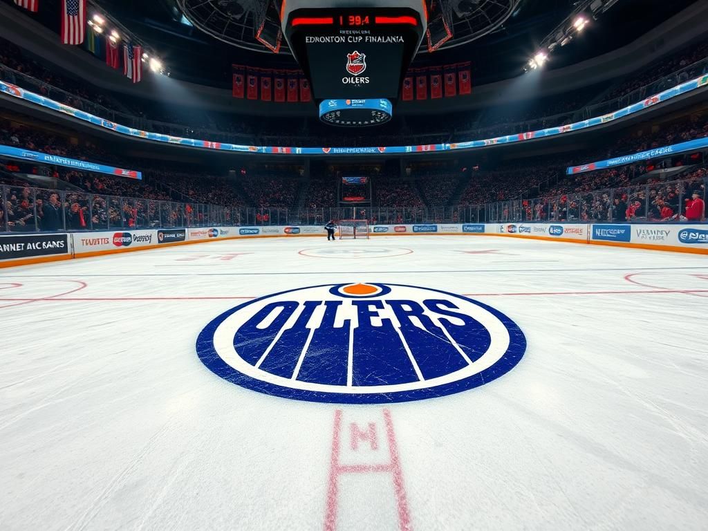 Flick International Dynamic hockey rink scene featuring the Edmonton Oilers logo at center ice during Stanley Cup Final