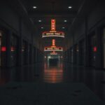 Flick International Dimly lit shopping mall interior with empty corridors and a partially visible map depicting a sinister plan
