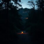 Flick International Dense, foreboding forest scene in the Arkansas Ozarks at twilight