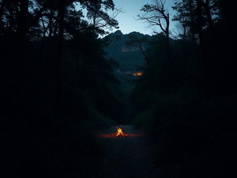 Flick International Dense, foreboding forest scene in the Arkansas Ozarks at twilight