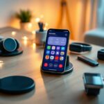 Flick International A sleek, modern smartphone surrounded by tech gadgets on a wooden desk