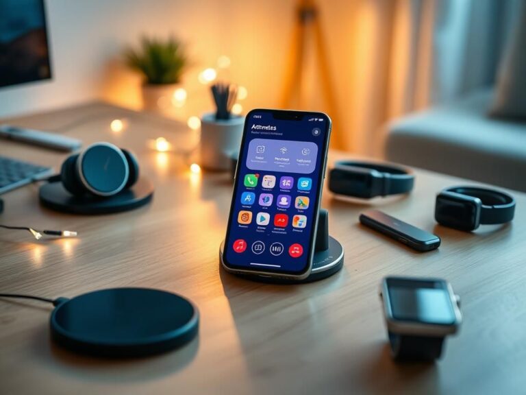 Flick International A sleek, modern smartphone surrounded by tech gadgets on a wooden desk
