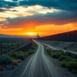 Flick International A secure southern border landscape showcasing a recently built border wall at sunset