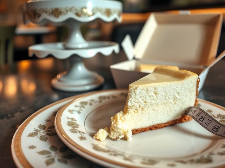 Flick International Close-up of a half-eaten slice of cheesecake on a decorative plate with a smaller slice in a take-out box