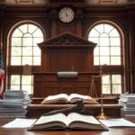 Flick International A courtroom scene with a wooden judge's bench and gavel, symbolizing judicial authority