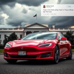 Flick International A red Tesla parked outside the White House under a cloudy sky