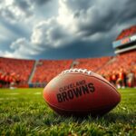 Flick International Vibrant Cleveland Browns stadium filled with cheering fans and an oversized football with Browns logo