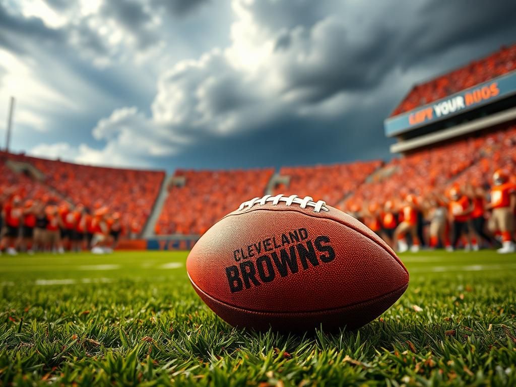 Flick International Vibrant Cleveland Browns stadium filled with cheering fans and an oversized football with Browns logo