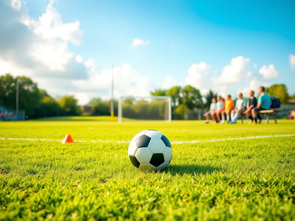 Flick International A sunlit soccer field with a soccer ball on vibrant green grass, symbolizing teamwork and youth sports.