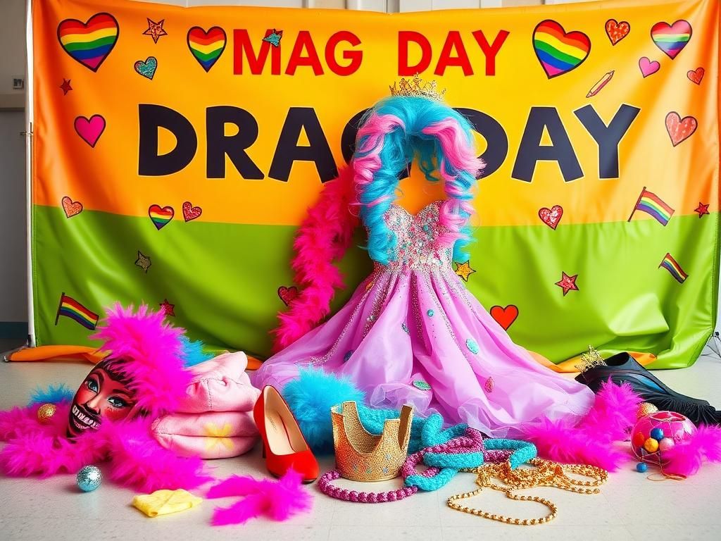 Flick International A vibrant scene of Drag Day at a middle school during Pride Spirit Week, showcasing cross-dressing and self-expression.