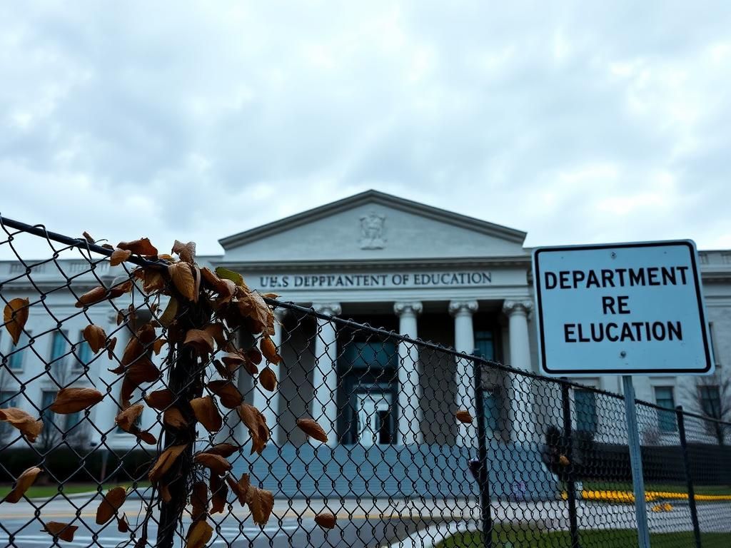 Flick International Exterior view of the U.S. Department of Education building under an overcast sky
