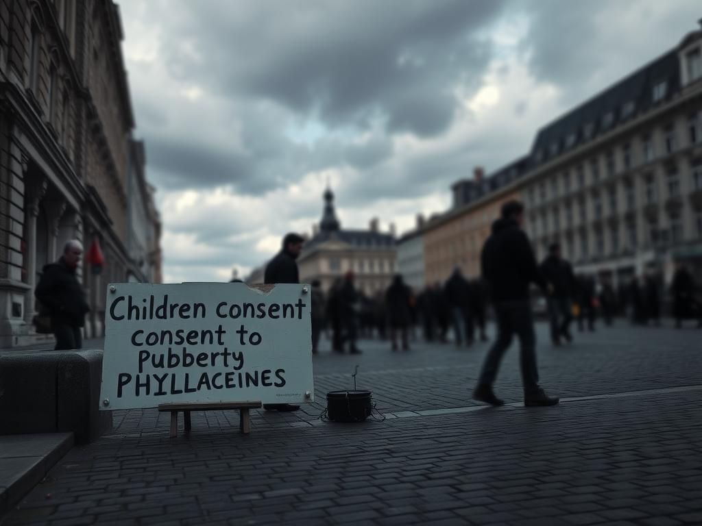 Flick International Abandoned protest signs in a somber Brussels square