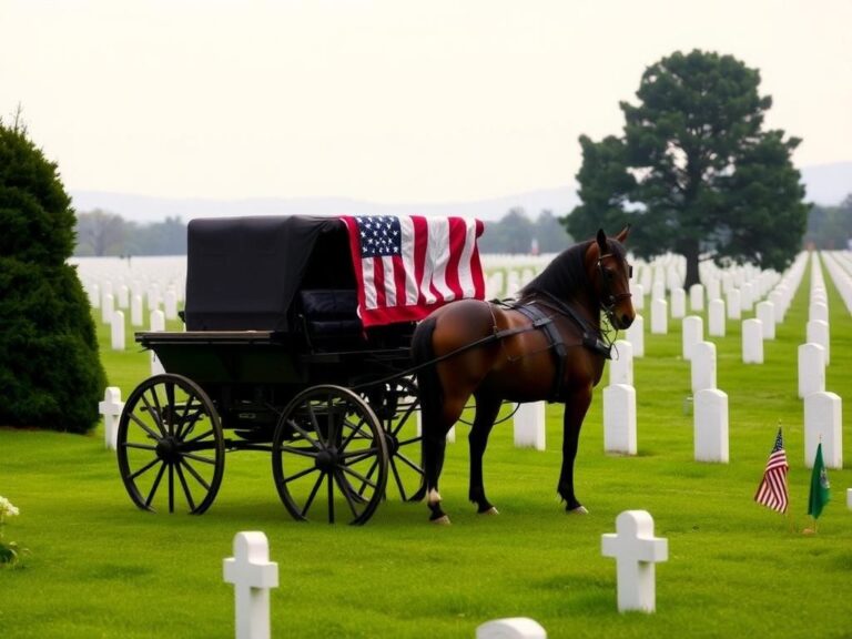 Flick International A horse-drawn caisson at Arlington National Cemetery surrounded by gravestones