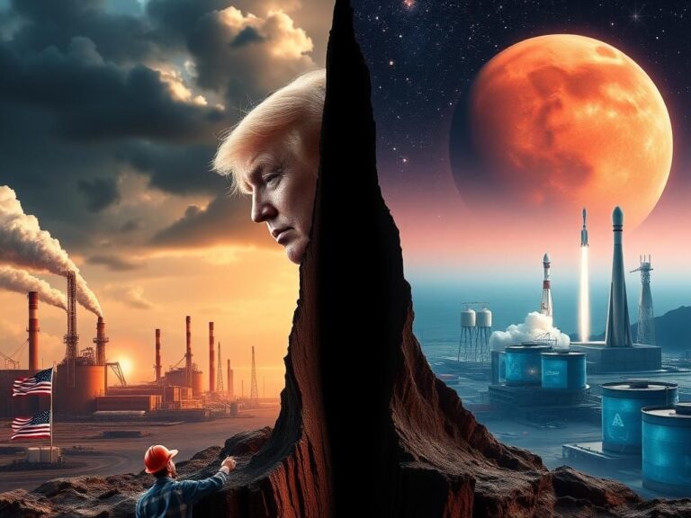 Flick International A dramatic split landscape depicting ideological divide between Donald Trump and Elon Musk