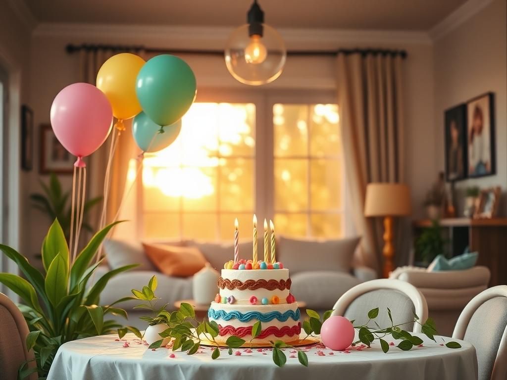 Flick International Cozy birthday celebration in a welcoming Nashville home with a beautiful cake and balloons