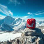 Flick International A defibrillator mounted on a rocky outcrop with a backdrop of Mount Everest's snowy peaks