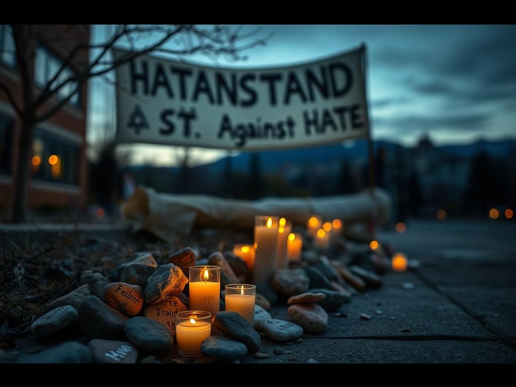 Flick International A candlelit vigil surrounded by stones inscribed with messages of hope in Boulder, Colorado, after a terror attack.