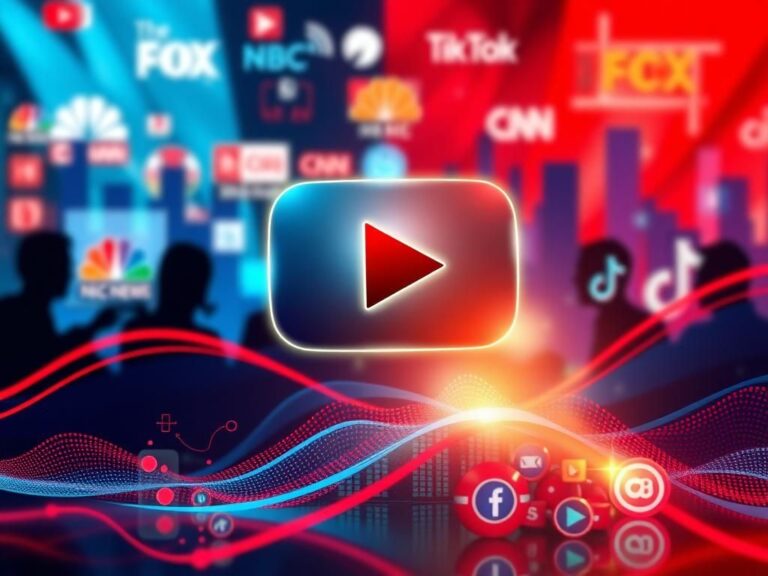 Flick International Abstract representation of media competition featuring a prominent YouTube play button and colorful graphics symbolizing Fox News' 362 million views